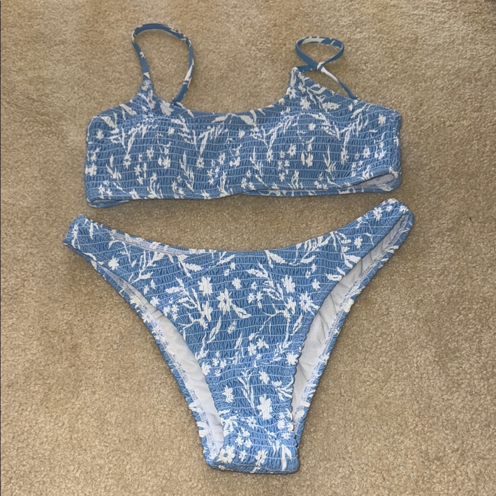 Blue and White Floral Bikini Set